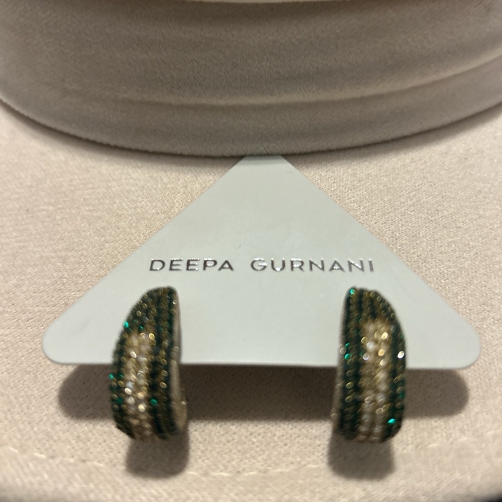 New Deepa Gurnani Green and Gold Beaded Earrings